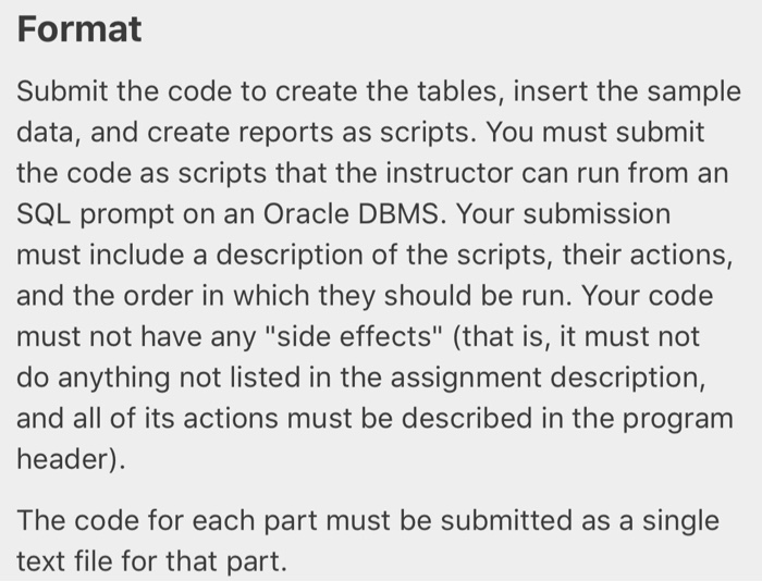  Please put in SQL Format Format Submit the code to create