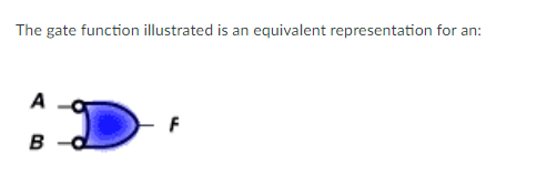  The gate function illustrated is an equivalent representation for an: 