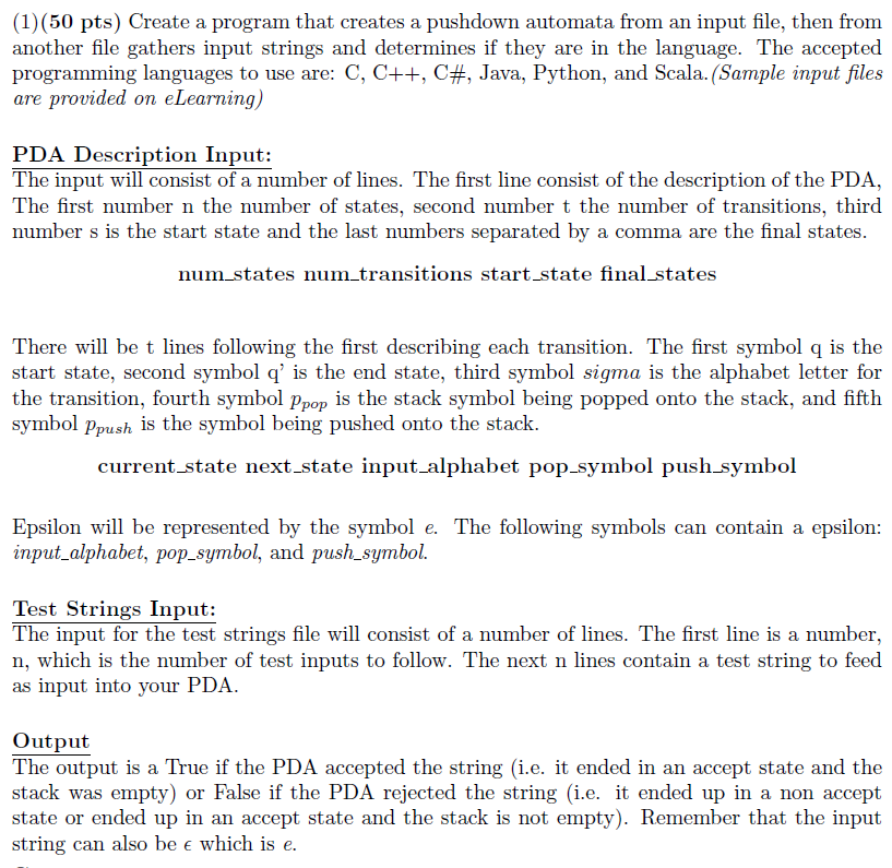  Create a program that creates a pushdown automata from an input