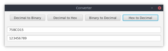 TextField for displaying converted numbers and a Button for each of four