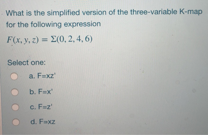  What is the simplified version of the three-variable K-map for the
