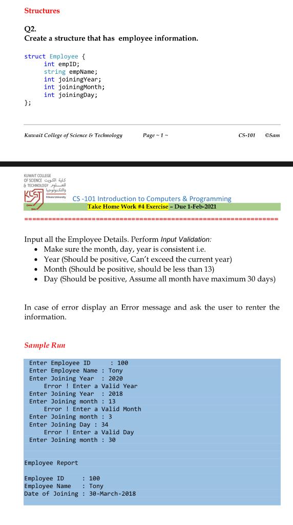  C++ please explain and solve (structure) Structures Q2. Create a structure