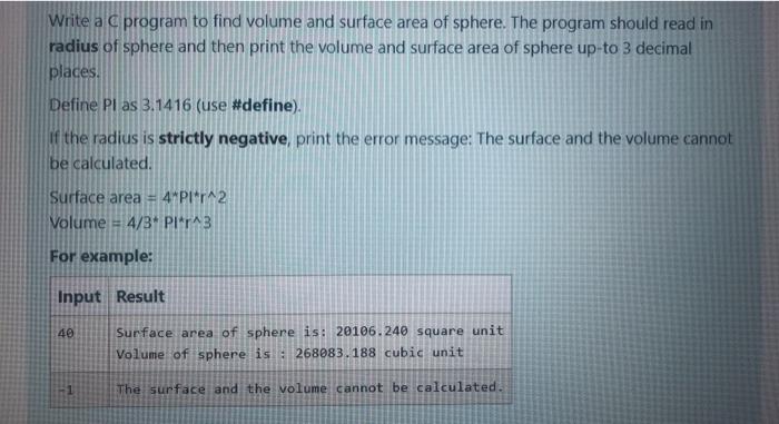please use simple code blocks code Write a program to find volume