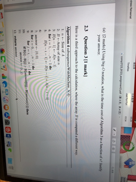 1: n Size of A 2: answer (0,0) 3: for i=0, .