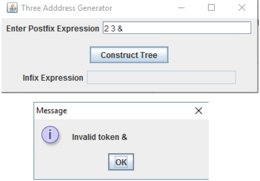 arithmetic expression of unsigned integers in postfix notation and builds the arithmetic