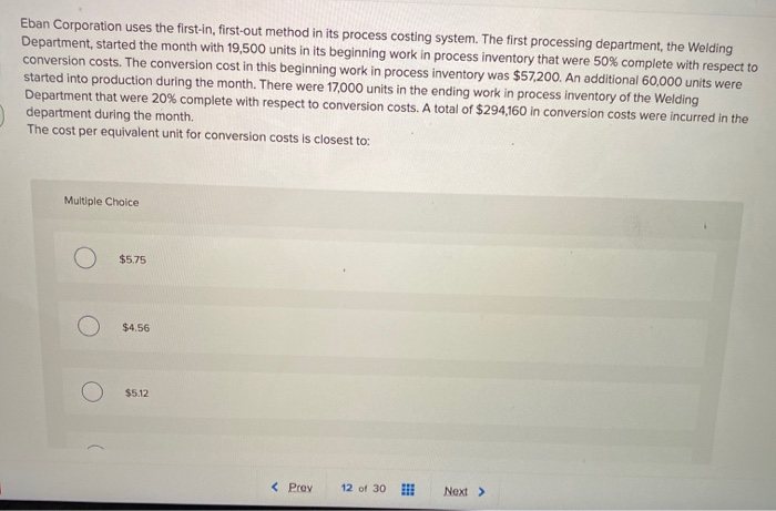  Eban Corporation uses the first-in, first-out method in its process costing