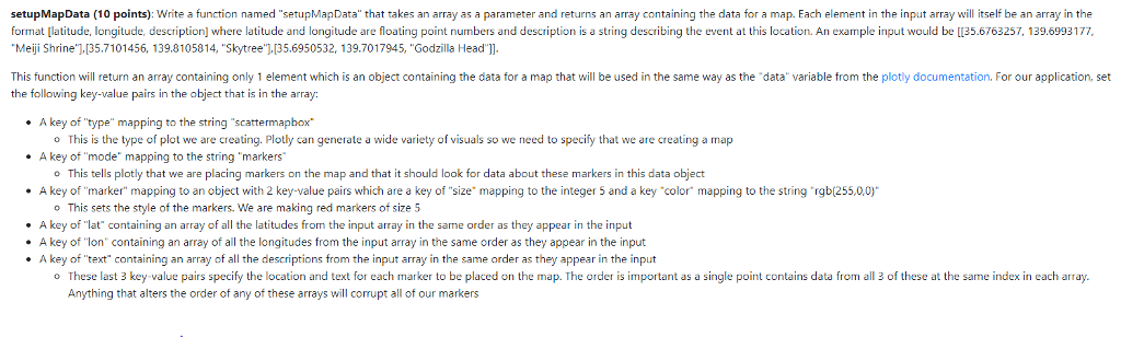  setupMapData (10 points): Write a function named "setupMapData" that takes an