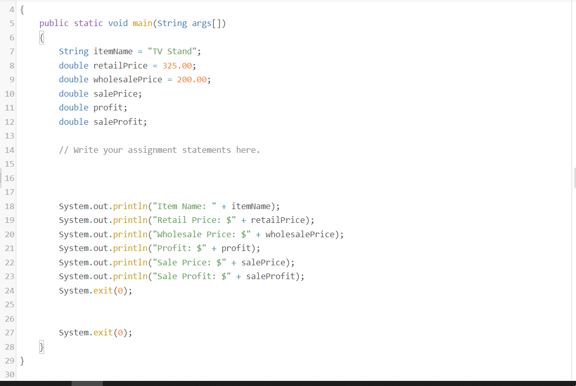 program, which was written for a furniture company, prints the name of