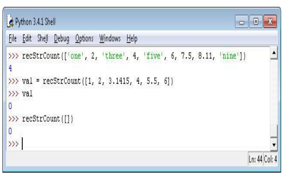 Write a recursive function recStrCount() that takes a one-dimensional list as a