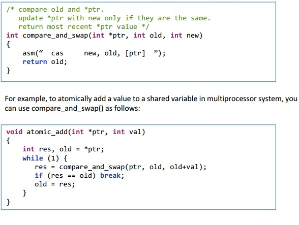  Implement multiprocessor spinlock using this instruction. write code in C or