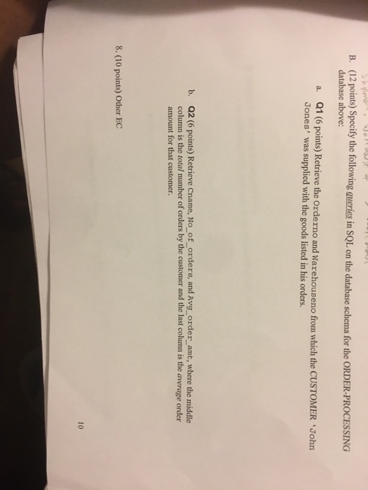 Consider the following six relations /tables for an ORDER-PROCESSING database application in