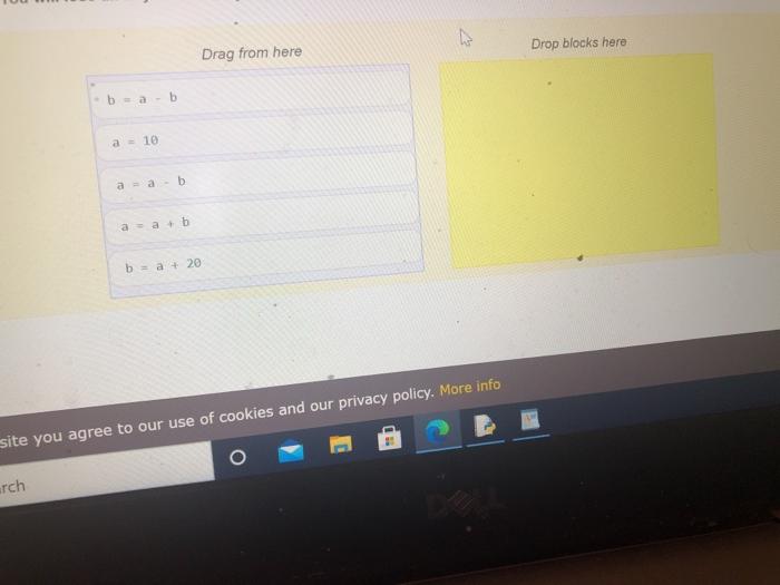  ho Drop blocks here Drag from here bab a = 10