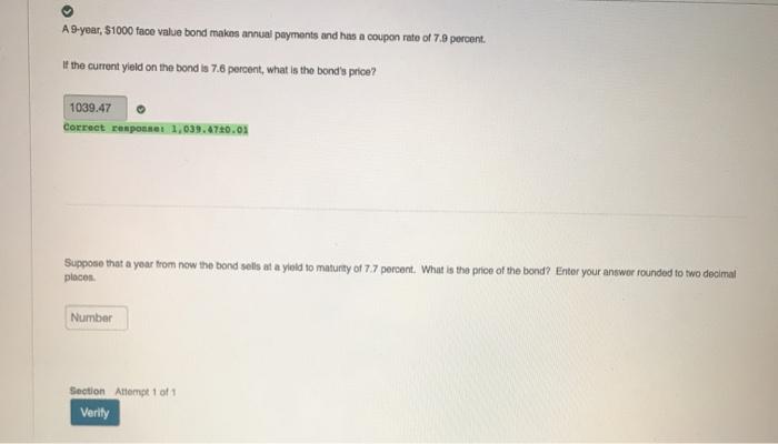  need part B A 9-year, $1000 face value bond makes annual