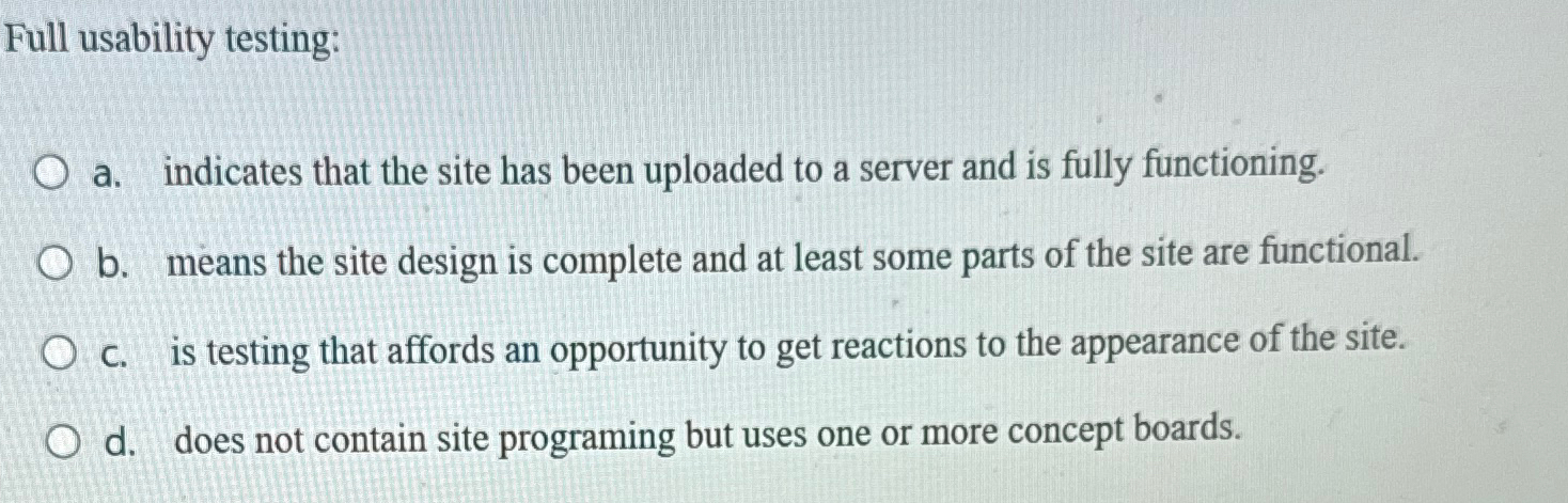  Full usability testing: a. indicates that the site has been uploaded