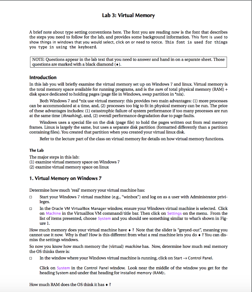  Lab 3: Virtual Memory A brief note about type setting conventions