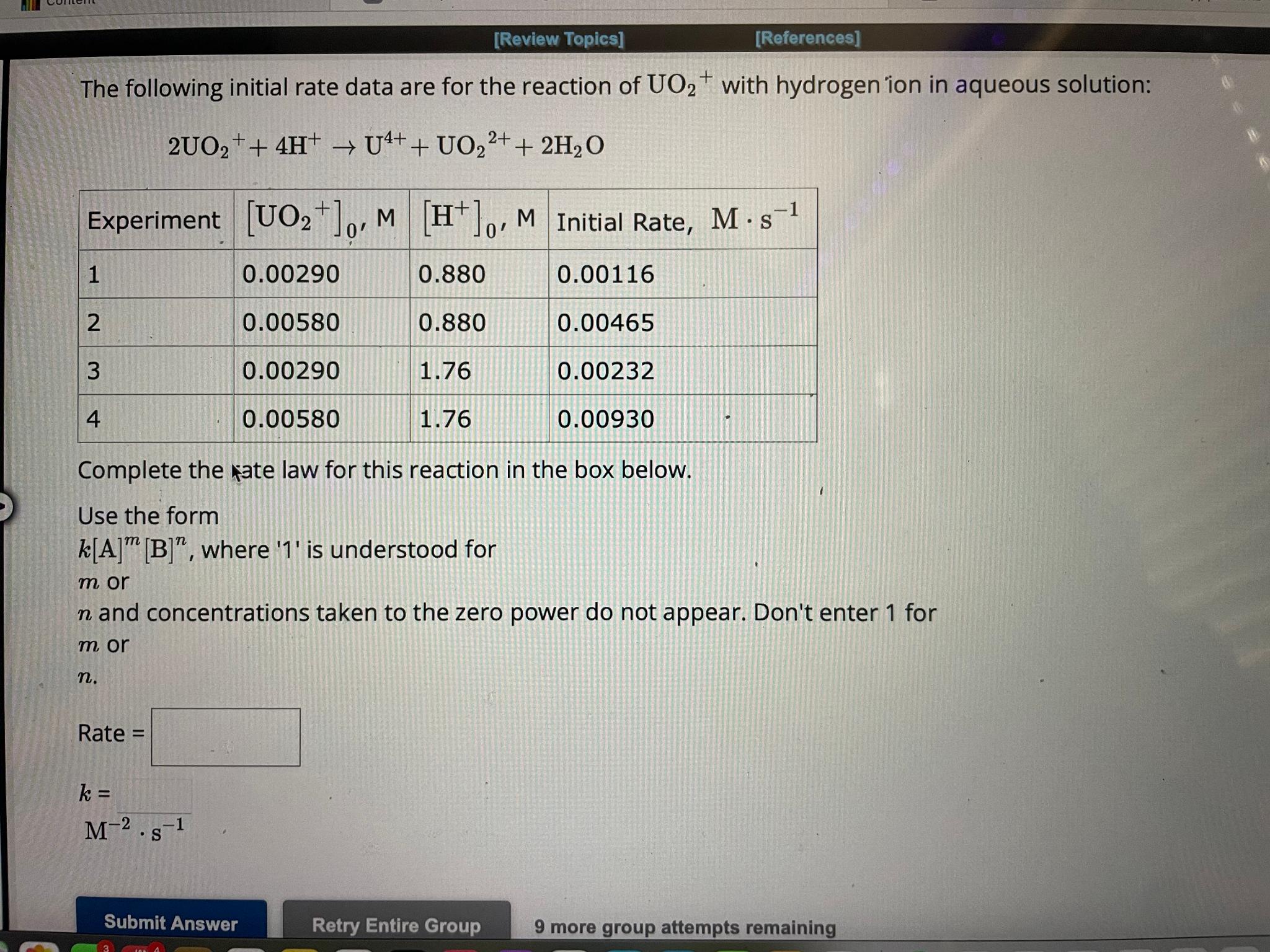  [Review Topics] [References] The following initial rate data are for the
