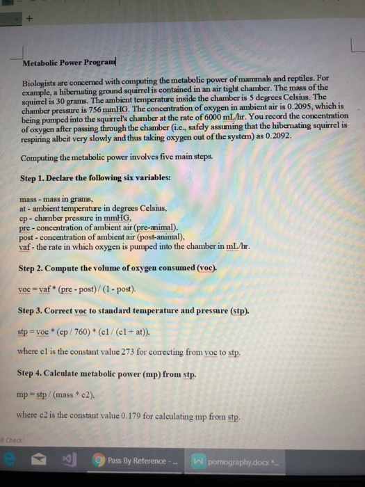  Metabolic Power Program are concerned with computing the metabolic power of