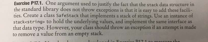 can I get an working example in c++ Exercise P17.1. One