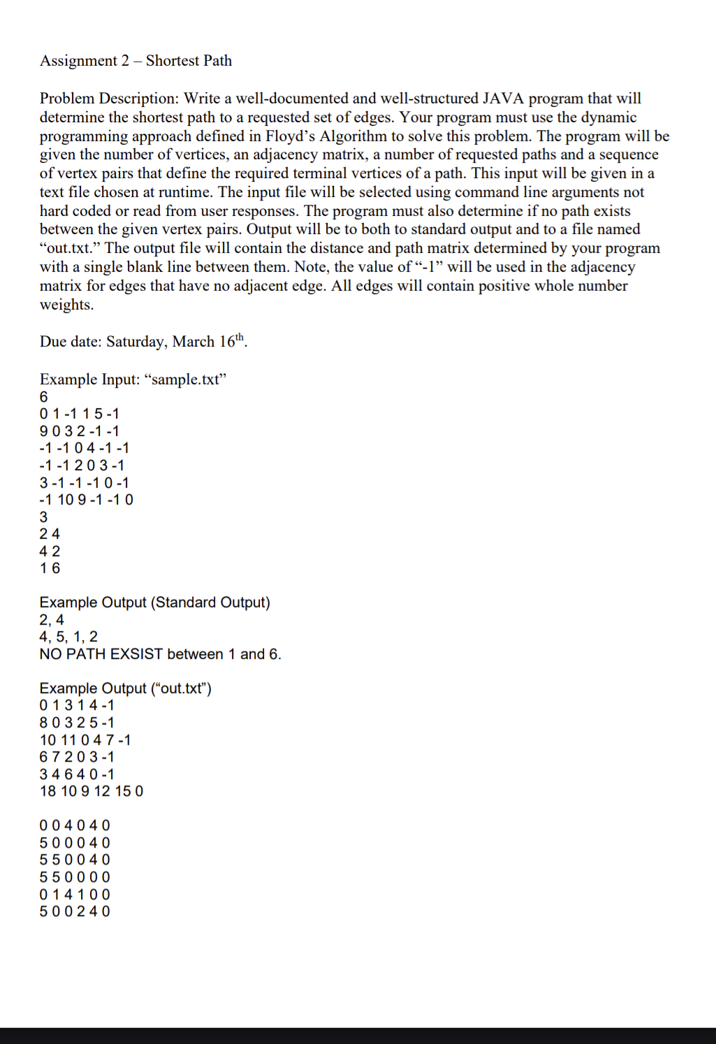  Assignment 2- Shortest Path Problem Description: Write a well-documented and well-structured