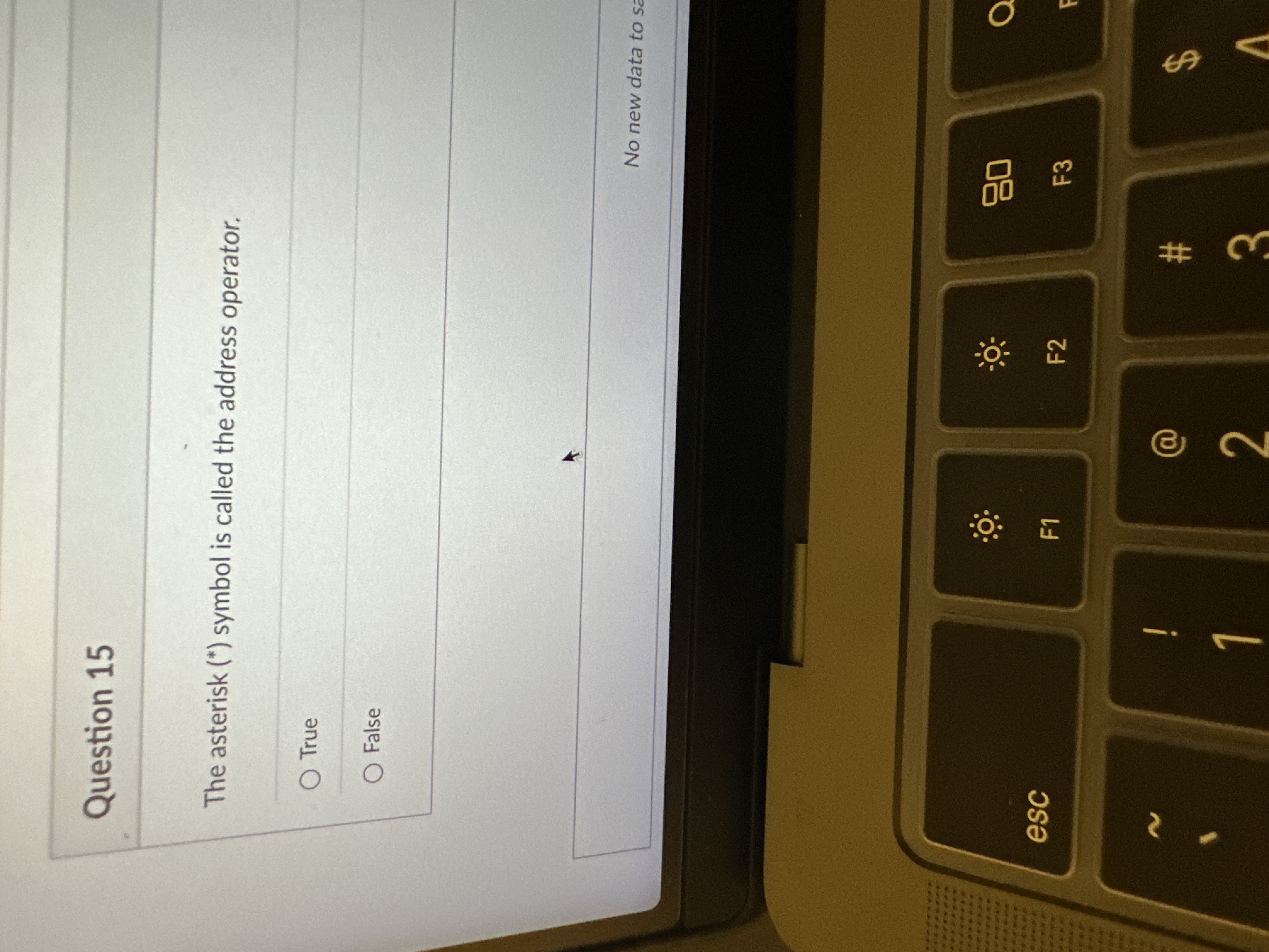  Question 15 The asterisk (*) symbol is called the address operator.