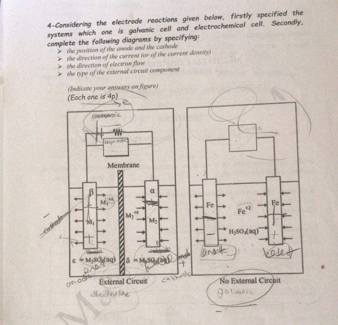 4-Considering the electrode reactions given below, firstly specified the systems which