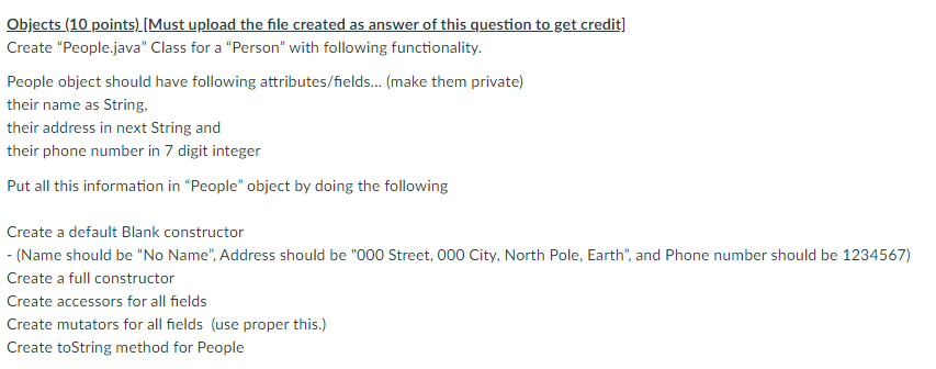  Objects (10 points) [Must upload the file created as answer of