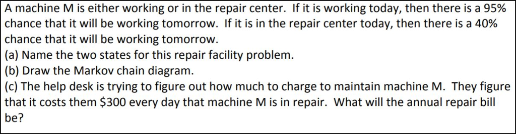 Help with this question: A machine M is either working or in