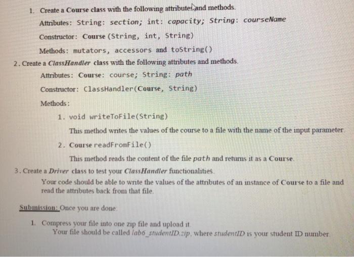  java 1. Create a Course class with the following attributed and