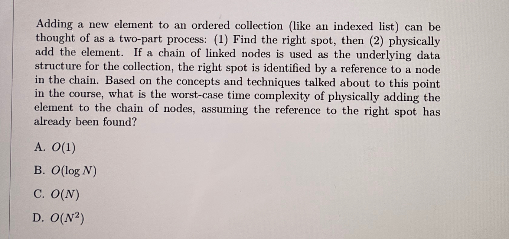  Adding a new element to an ordered collection (like an indexed