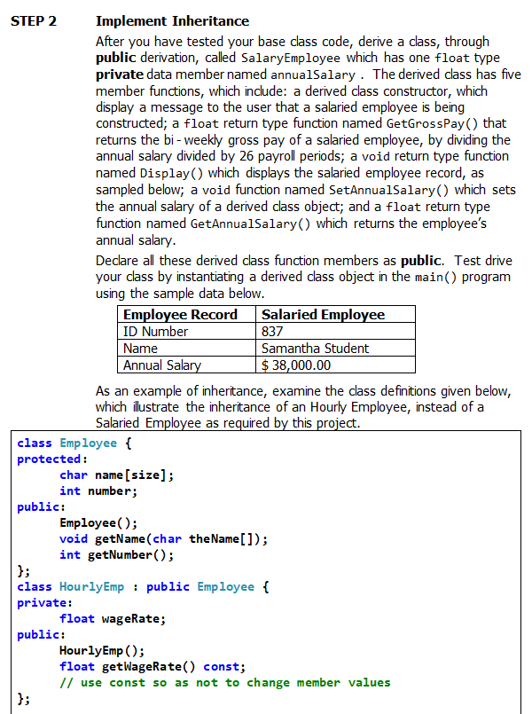 Employee being a base class for all employees and a derived class