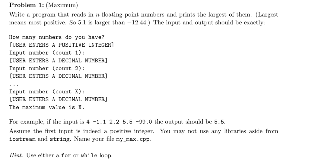 Write a program that reads in n floating-point numbers and prints the