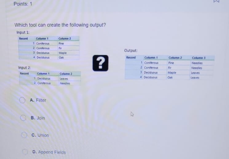  Points: 1 Which tool can create the following output? Input 1:
