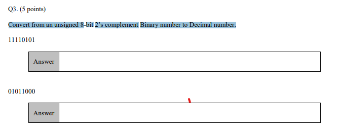 Convert from an unsigned 8-bit 2's complement Binary number to Decimal