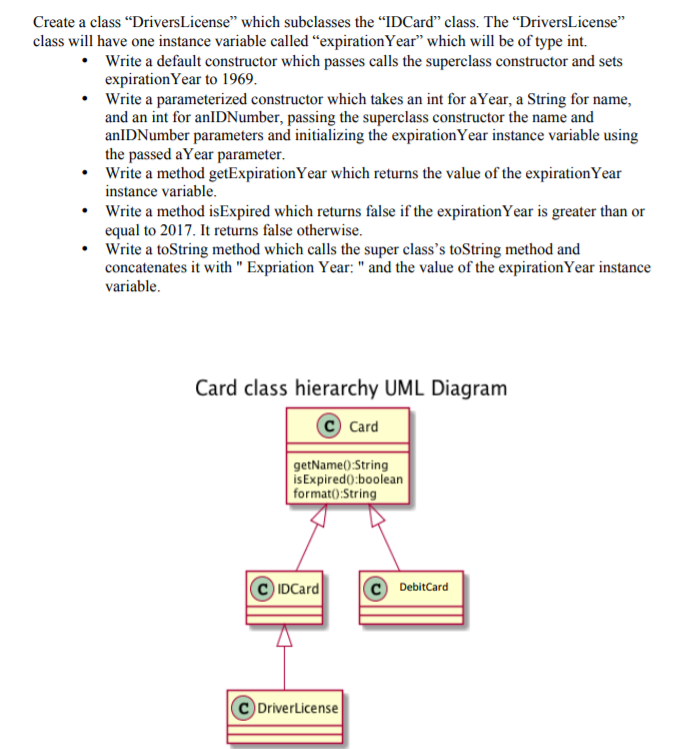 of membership card. The "Card" class will have one instance variable called
