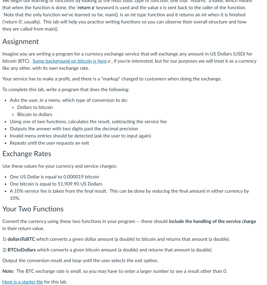 Write in C++, PLEASE!! Here is an example run with two currency