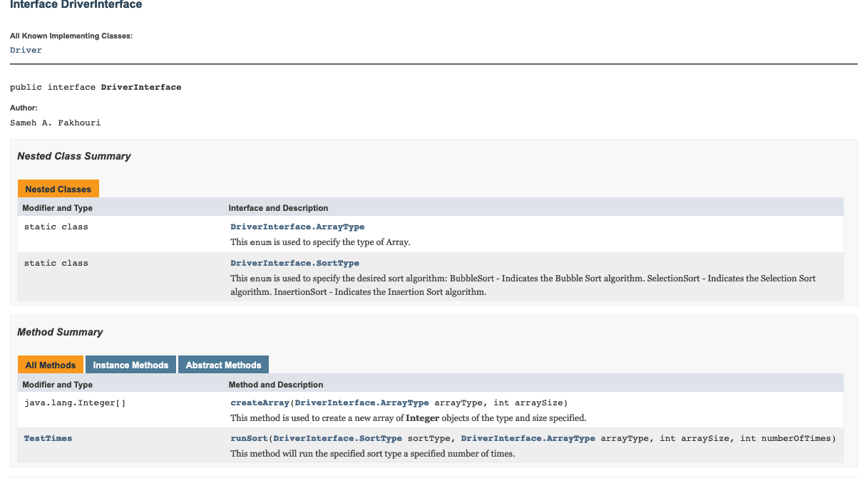 SORT AND DRIVER JAVA IS GIVEN DOWN BELOW. INTERFACE WILL ALSO BE