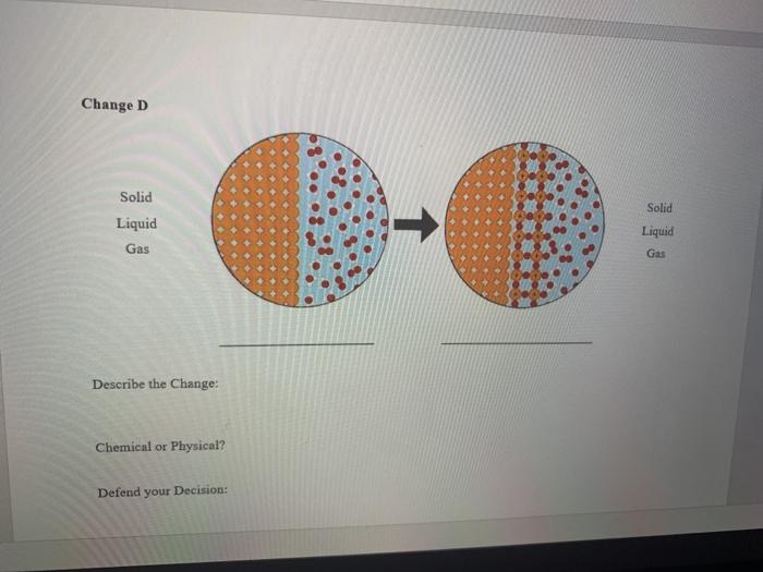  Change D Solid Solid Liquid Gas Liquid Gas Describe the Change: