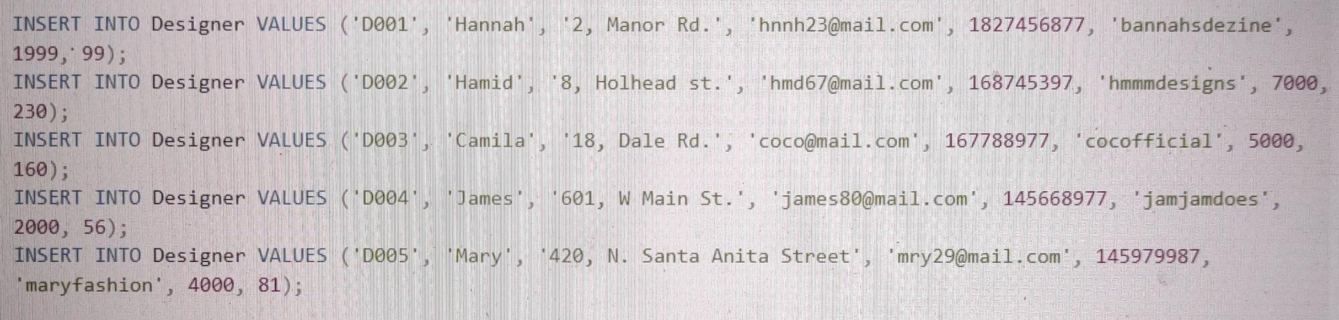 Cust Size Char(5) NOT NULL, Receipt_Date Date NOT NULL, Return Date Date