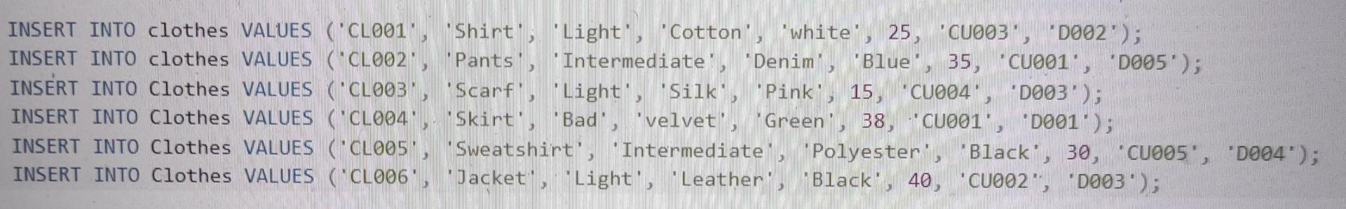 NOT NULL, CONSTRAINT Customer Newpk PRIMARY KEY (Customer_No)); CREATE TABLE Designer (Designer_No