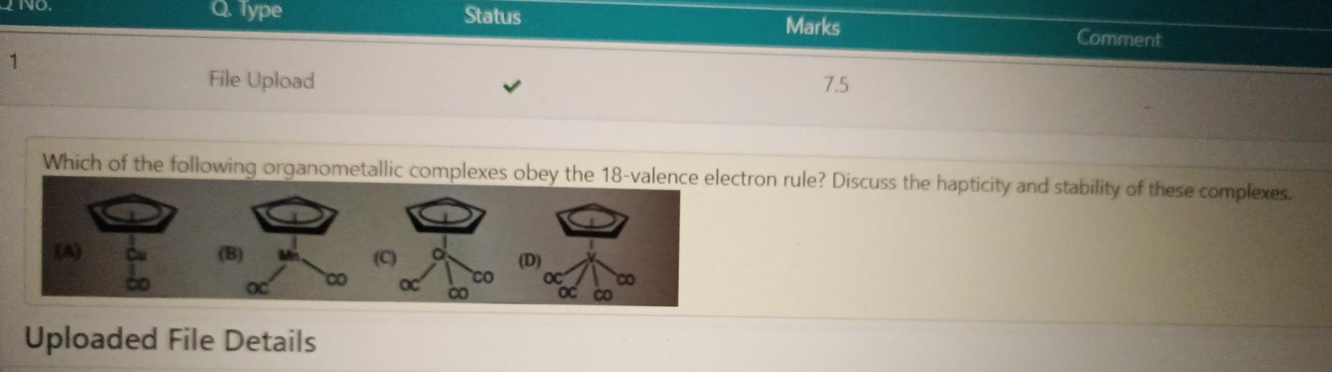  Q. Type Status Marks Comment 1 File Upload 7.5 Which of