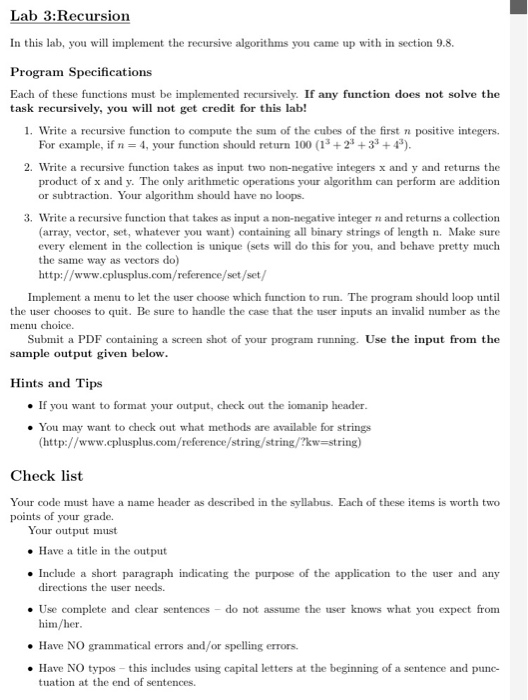  Hi I need help writing this recursive program. I am in