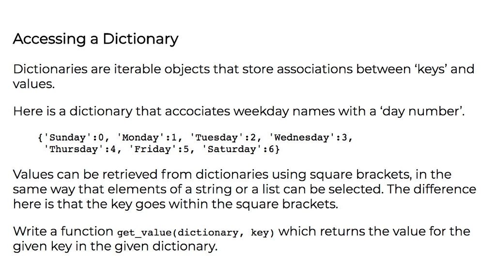 using python write the code.., for each pic.. Accessing a Dictionary Dictionaries