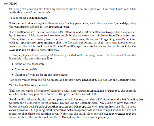  Please help solve this question sol.txt provided Space ship class: import