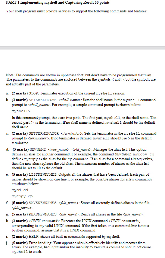 Write a shell program, called myshell, that runs on the Linux operating