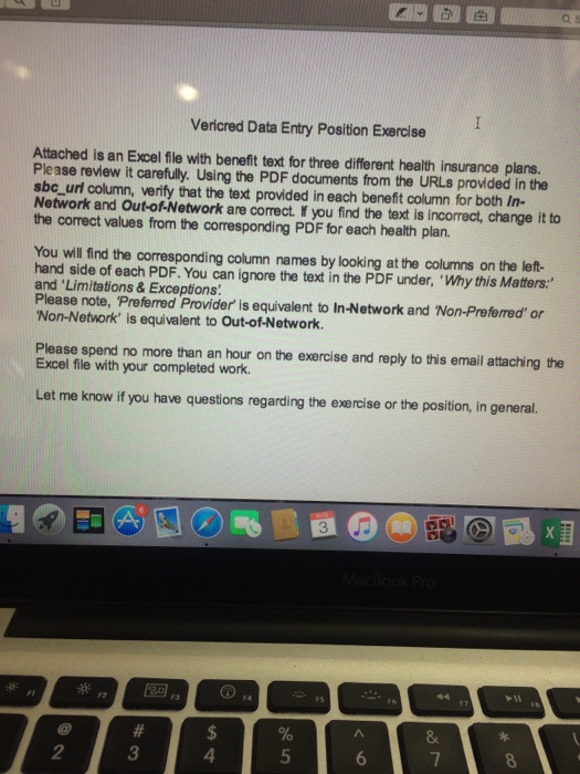  Vericred Data Entry Position Exercise Attached is an Excel file with