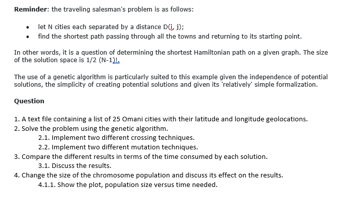 write in python .. the text file : Reminder: the traveling salesman's