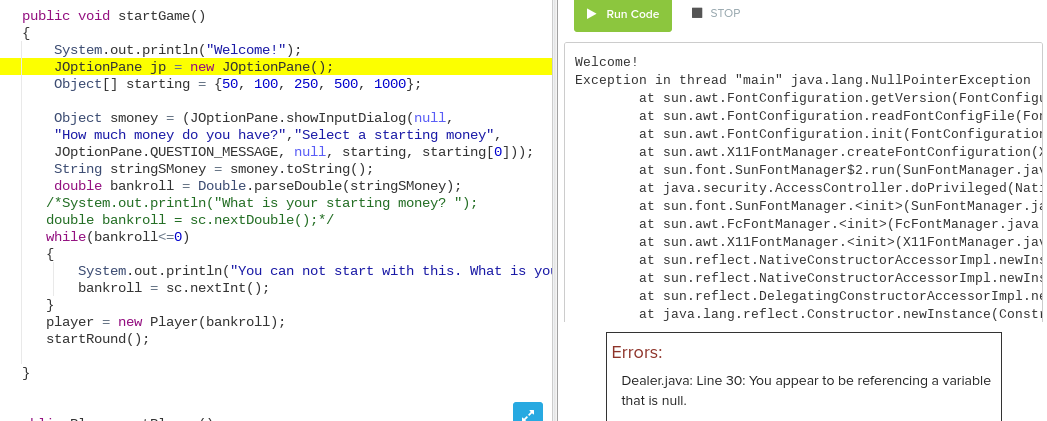 Why is it saying I am referencing a variable that is null?