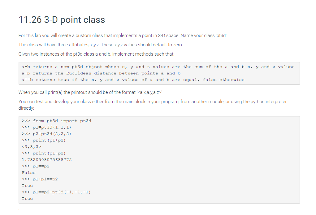  11.26 3-D point class For this lab you will create a