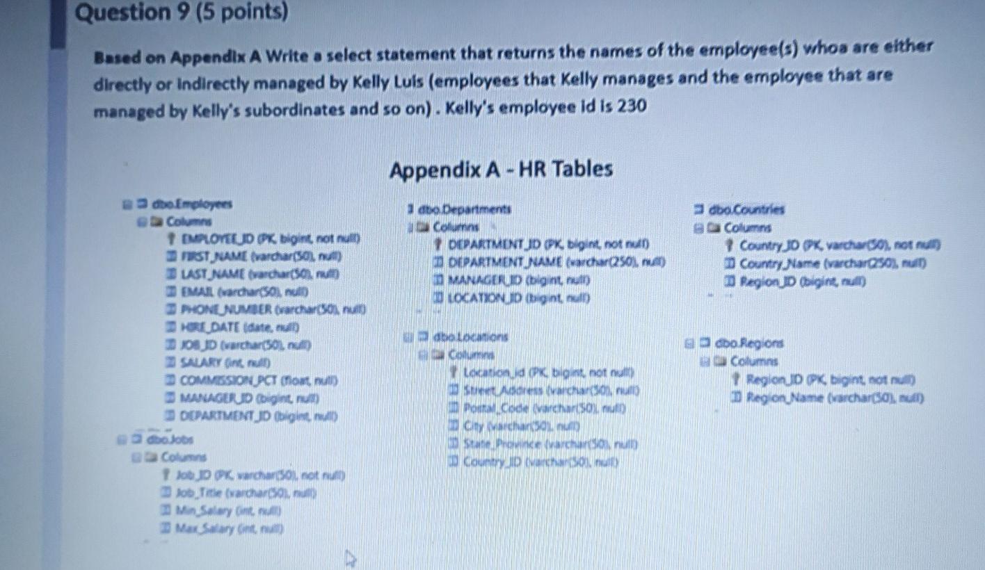  plz answer this Question 9 (5 points) Based on Appendix A