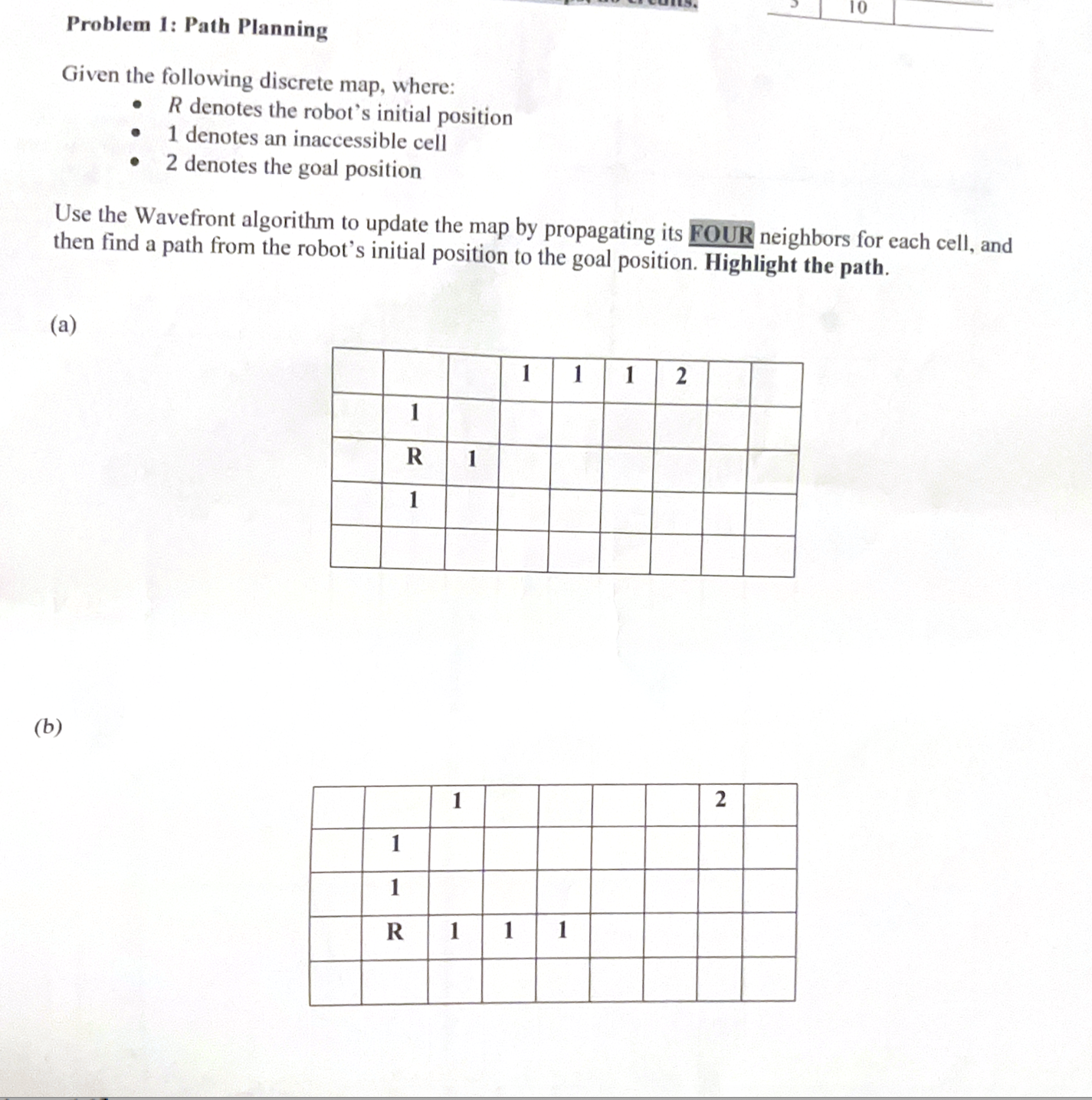  Problem 1: Path Planning Given the following discrete map, where: R